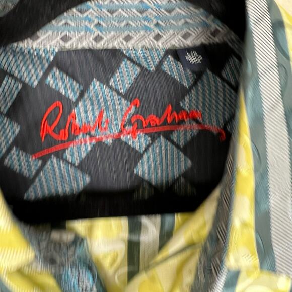 Robert Graham Button Down Stripes Accent Cuffs Silk Cotton Shirt Men's Large - Picture 2 of 10